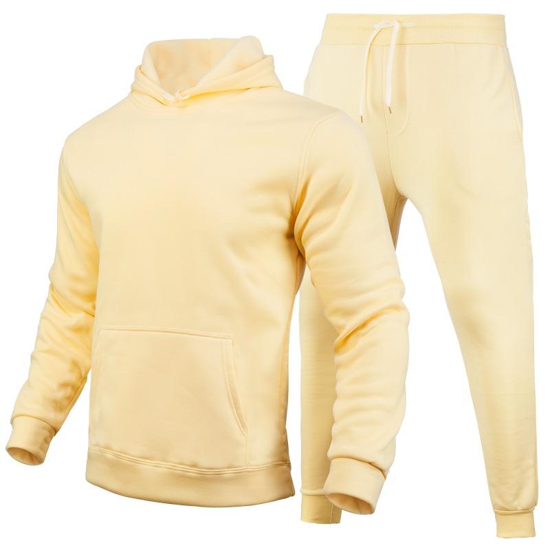 Весна-Осень Slim Fit Однотонный комплект с капюшоном Urban Casual Pullover Мужская одежда Комплекты с брюками