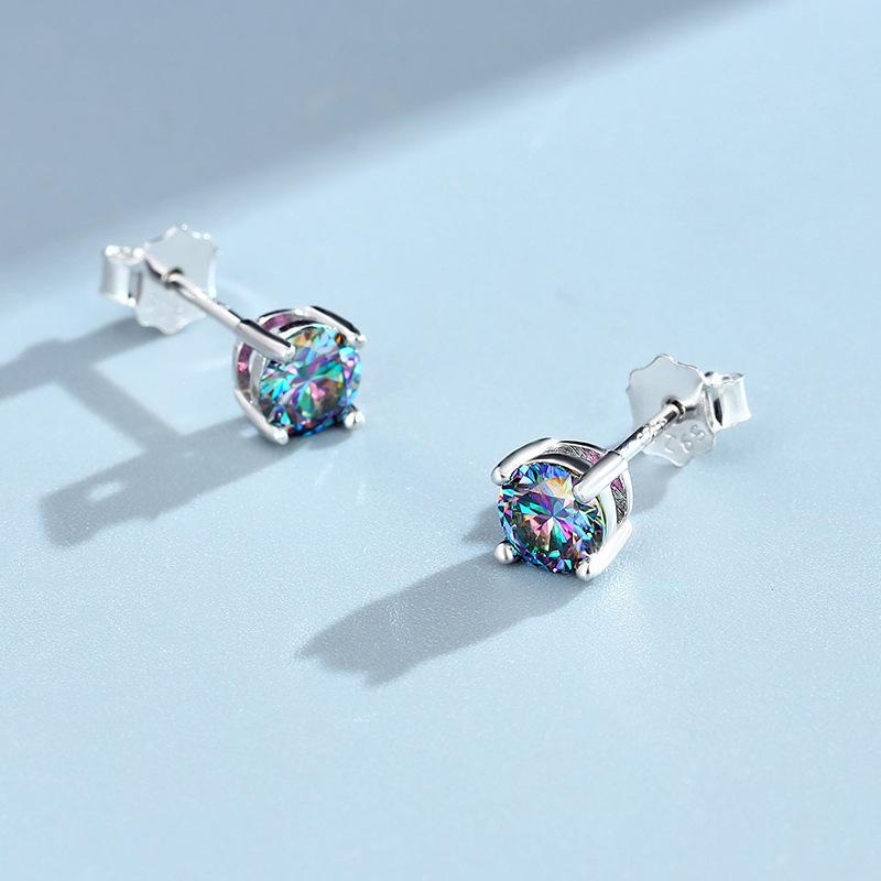 Серьги с муассанитом с четырьмя зубцами 30 центов 50 центов Один карат Стерлинговое серебро 2 карата для мужчин и женщин в разных цветах Дополнительные простые серьги