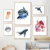 Морская жизнь, китовая акула, дельфин, осьминог, настенная живопись на холсте, постеры на скандинавскую тему и принты, настенные панно, декор для детской комнаты