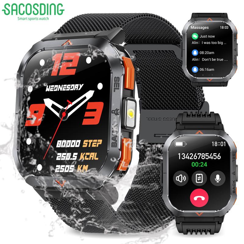 SACOSDING Smart Watch Waterproof 2.02" TFT Men Sport With Compass And LED Flashlight Health Monitoring Fitness Tracking Bluetooth Call Smartwatch