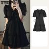 Черное платье для женщин, короткое платье со свободной талией, готическое летнее однотонное повседневное сексуальное вечернее платье трапециевидной формы для дня рождения