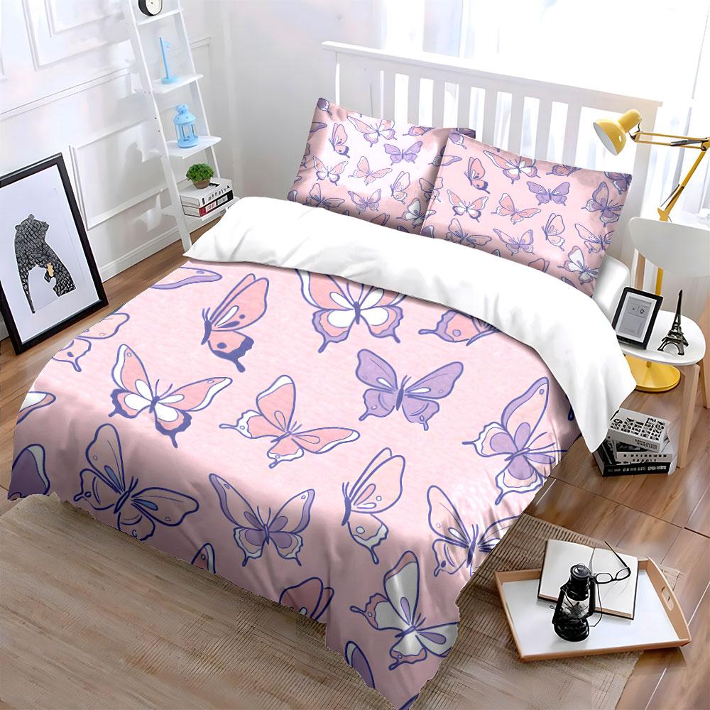 Pastel Butterfly Pattern Bedding Duvet Cover Set (1*Duvet Cover 2*Pillowcases, without duvet insert)