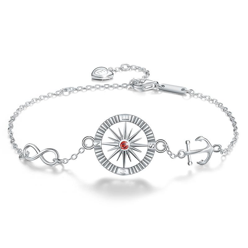 S925 Серебряный браслет с компасом и якорем для женщин в Европе и Америке, простые круглые женские браслеты