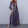 Женское платье макси с V-образным вырезом, красочным принтом, рукавами-колокольчиками, высокой талией, свободным подолом, нарядное