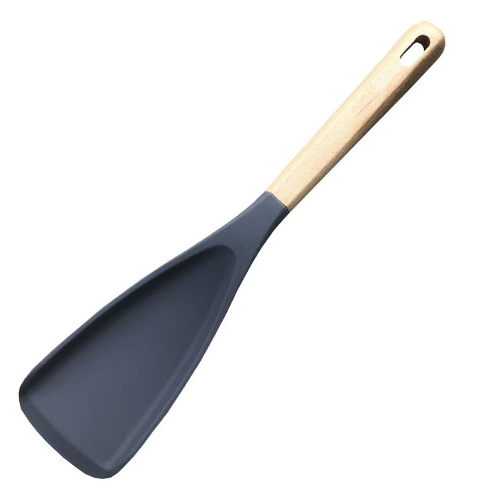 Multifunction Silicone Cooking Spoon Spatula for Nonstick Cookware,Heat Resistant Kitchen Gadgets Utensil Set with Wooden Handle
