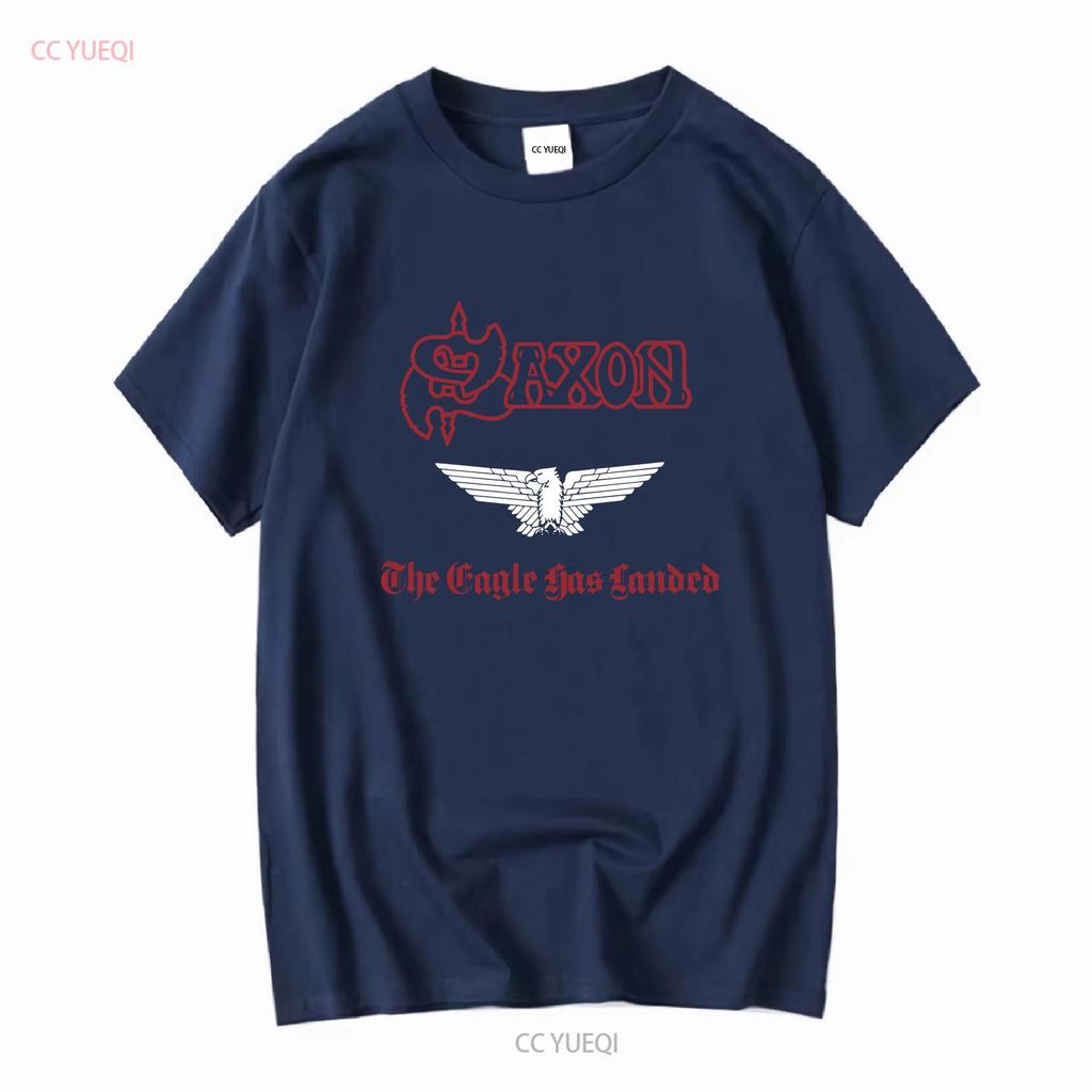 SAXON THE EAGLE HAS LANDED 1982 НОВАЯ ЧЕРНАЯ ФУТБОЛКА винтажная Стильная стирка Универсальная для мужчин Эластичная Дышащая уличная одежда