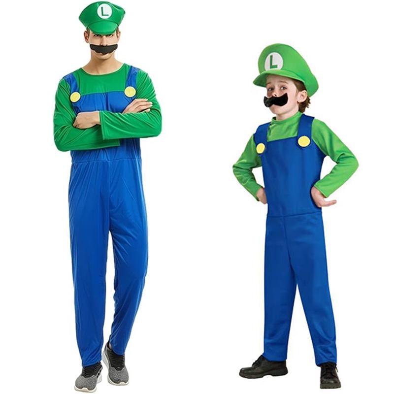 Аниме Косплей Костюм Super Mario Bros Марио Луиджи Костюм Комбинезон Шляпа Борода Наборы Костюмы Для Хэллоуина Вечеринки Ролевых Игр Для Унисекс