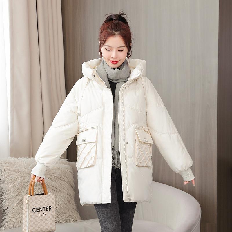 Loose Down Cotton-padded Clothes Women's Winter Coats Medium and Long Thick Cotton-padded Jackets New Hooded Cotton-padded Clothes Bread Clothes Thick