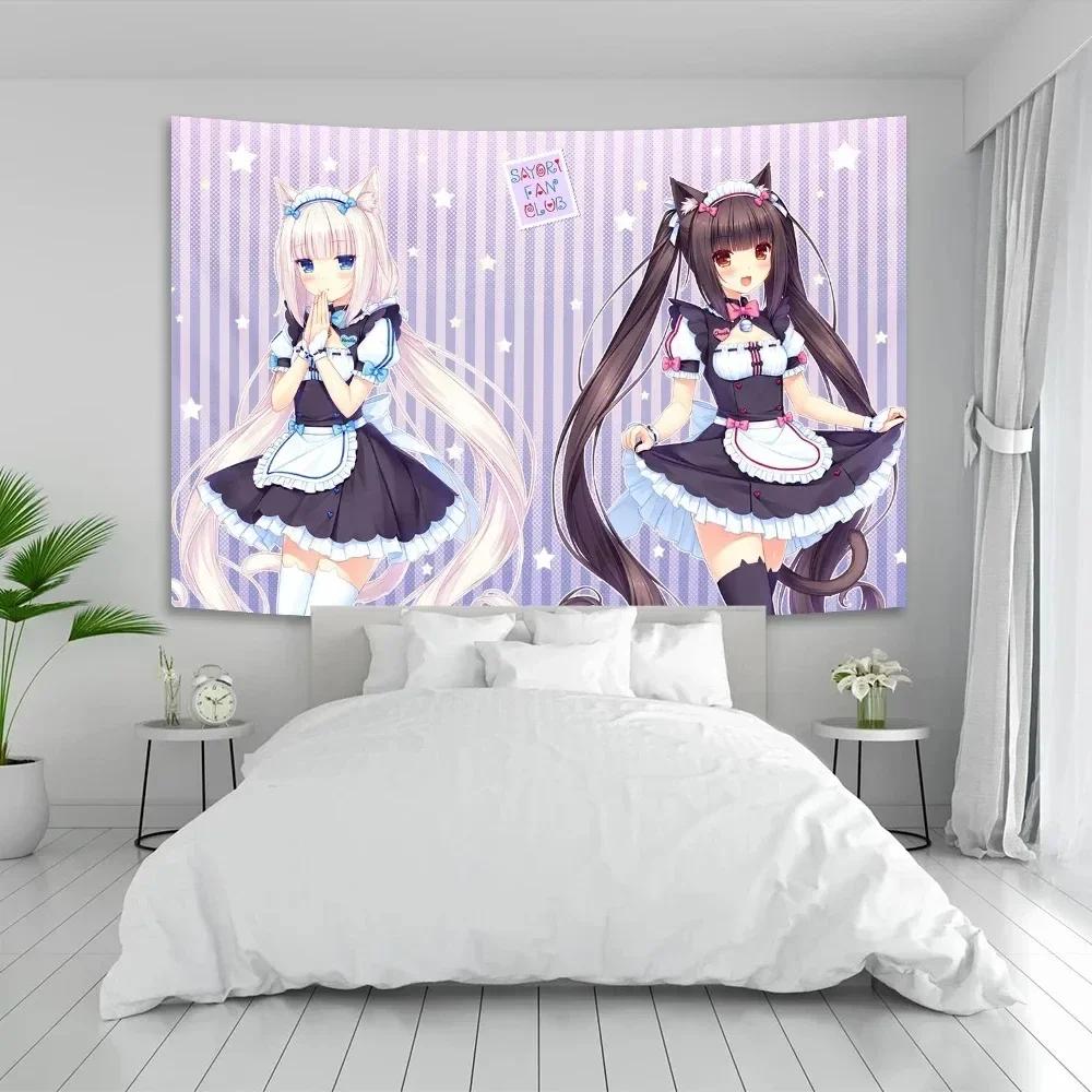 VIKAMA Аниме-гобелен с персонажами Nekopara Chocola и Vanilla Neko для декора стен аниме-комнаты и спальни
