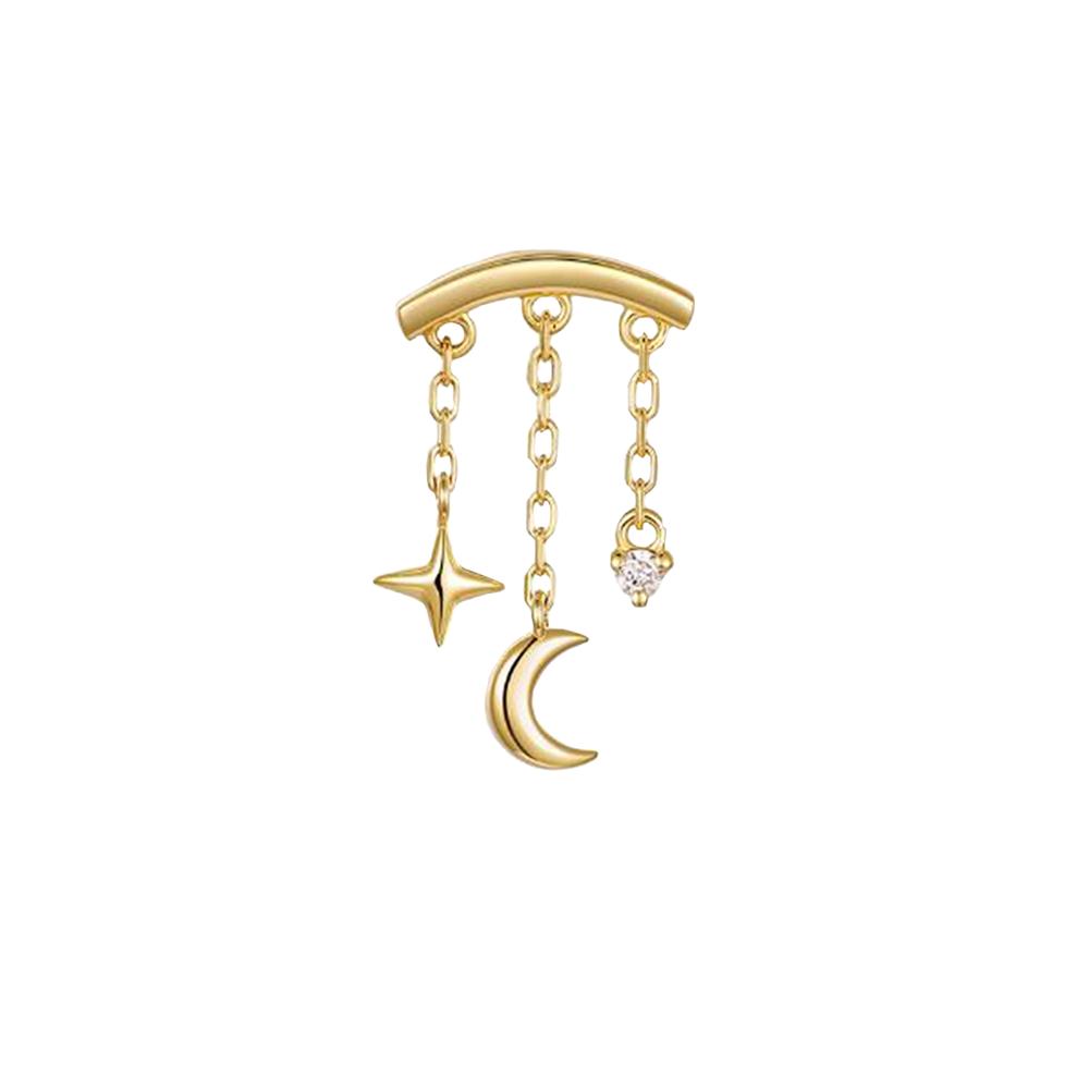 925 Silver Flat Back Trendy Zircon Moon Star Women Piercing Earring