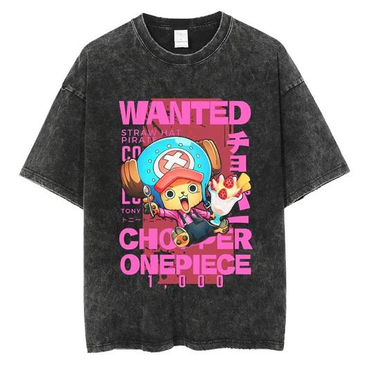 Japanese Anime One Piece Retro Washed Tshirt Men and Women Summer Harajuku YK Clothing Round Neck Short Sleeved Tshirt Unisex