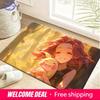 Warm Anime Girl Hugging Happy Pikachu Forest Scene Soft Non Slip Absorbent Home Bathroom Entry Doormat Floor Rug Mat