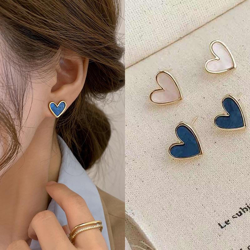 Cute Korean Earrings Heart Bling Zircon Stone Rose Gold Color Stud Earring for Women Fashion Jewelry New Gift