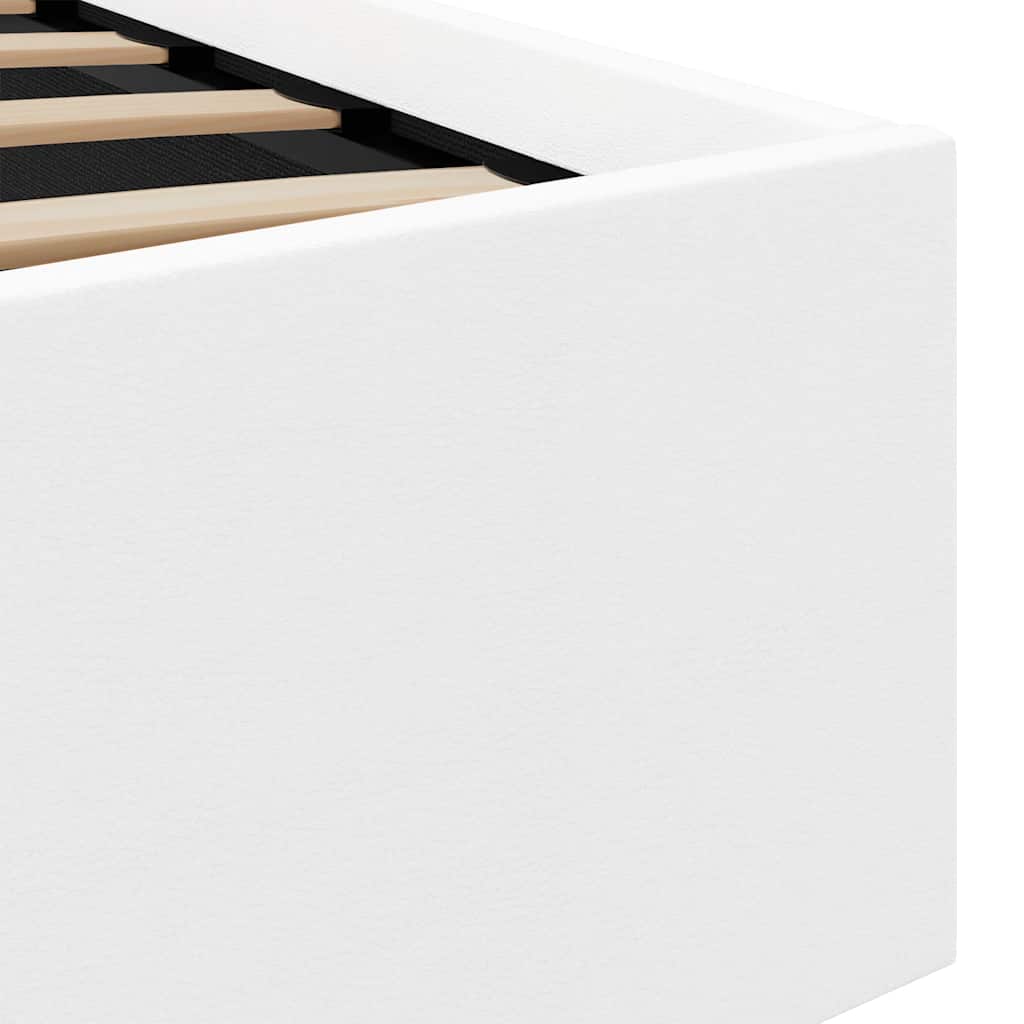 Hydraulic Storage Bed with LED Lighting White Faux Leather 90x200 cm