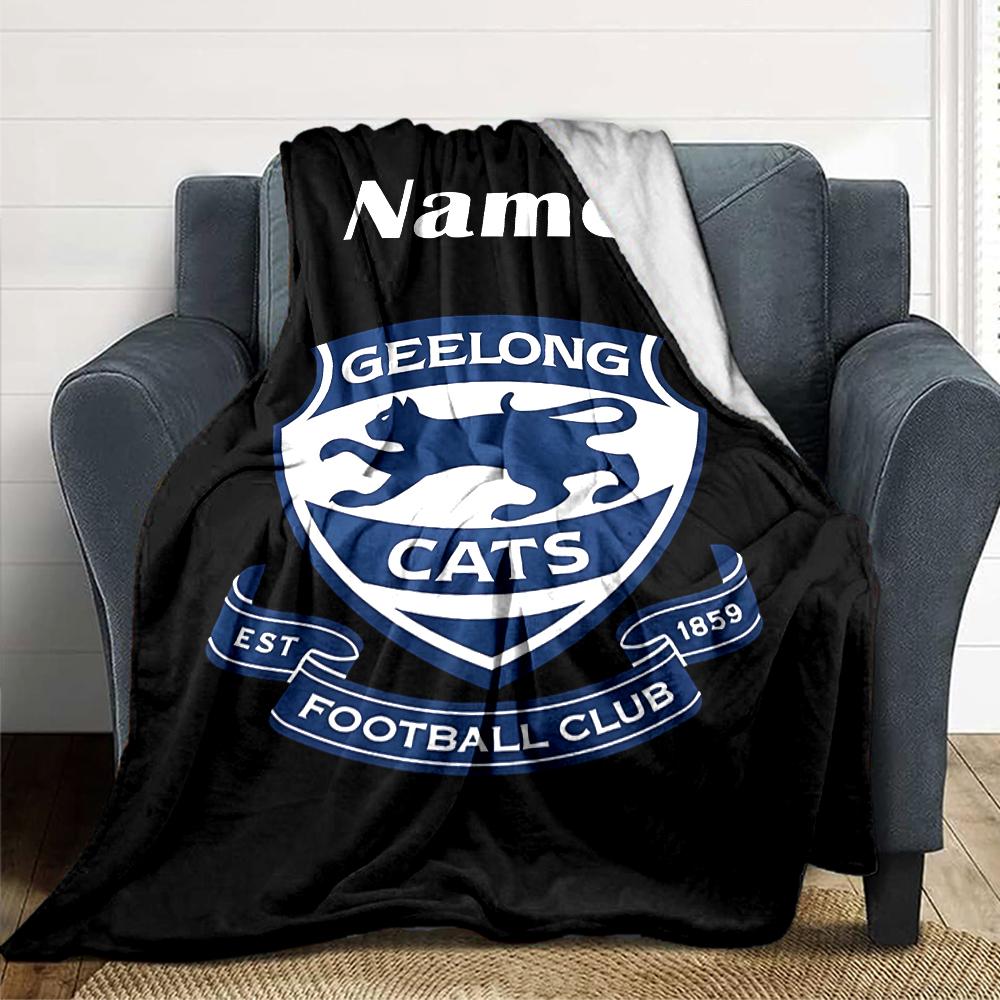 Custom Name Geelong Cats Crest Party Blanket For Couch Bed Plush Cozy Fuzzy Blanket Super Soft Warm Blankets For Fall And Winter 0916222