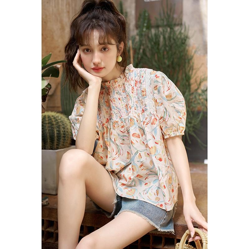 Mishow Женская блузка, лето 2023, с пышными рукавами и цветочным принтом, с круглым вырезом, свободные повседневные модные милые пуловеры, топы MXC37X0034