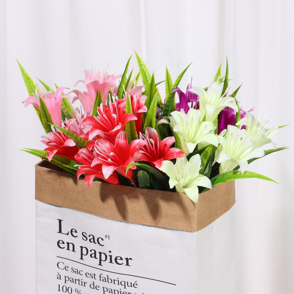 Colorful Wedding Decor Home Ornament Persian Leaf Artificial Flowers Fake Lily Lilies Bouquet