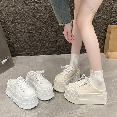 Модные кроссовки Baotou Полушлепанцы Женская весенне-летняя обувь Повседневная обувь Слипоны Толстая подошва Модная повседневная Ленивая женская обувь Вулканизированная