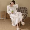 Nightdress Women Sweet Autumn Cotton Long-sleeved Pajama Palace Long Princess Style Home Clothes Chic Midi Dress