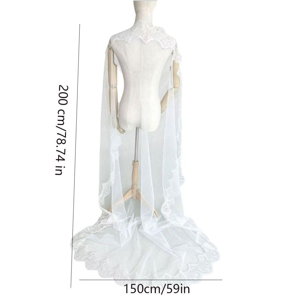 2M Long Bridal Headscarf Lace Edge Muslin Head Covering Elegant Wedding Veil  Cathedral Wedding
