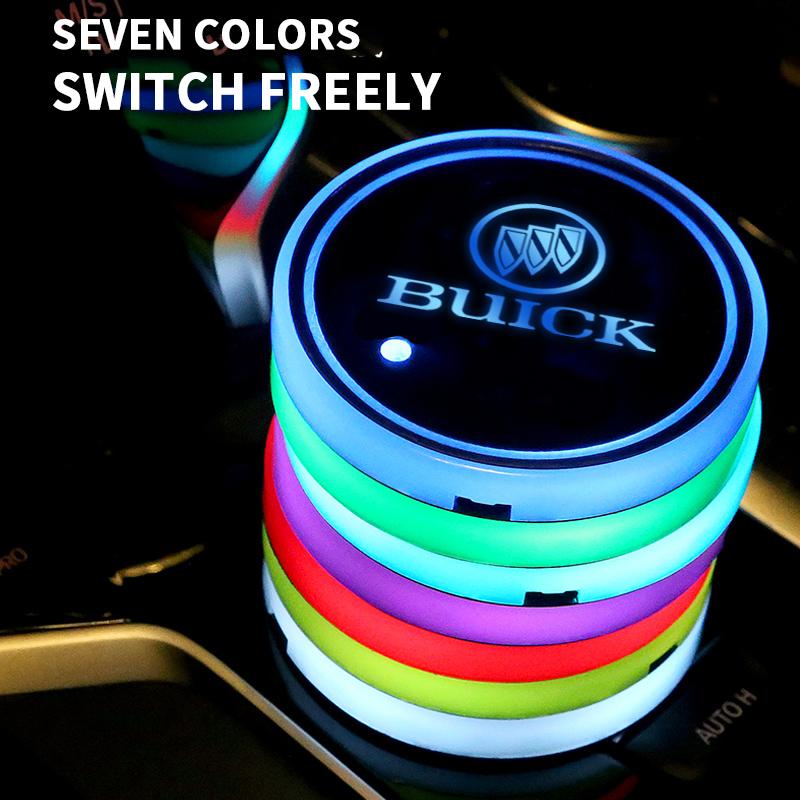 EHL2 1/2Pcs 7 Color LED Car Cup Holder Light Luminous Coaster Water Cup Pad For Buick Envision LaCrosse 2017-2019 ENCORE Accessories