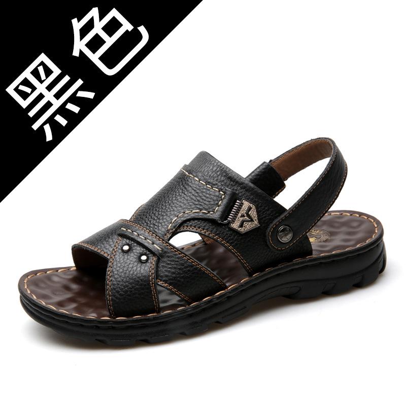 Летние мужские сандалии большого размера, британская мода, натуральная кожа, пляжная обувь, мужские повседневные массажные нескользящие большие шлепанцы, плоская подошва