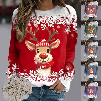 Свитера для женщин, рождественский свитер для девочек-подростков с длинным рукавом и круглым вырезом, симпатичная рождественская толстовка с капюшоном Y2k с длинными рукавами