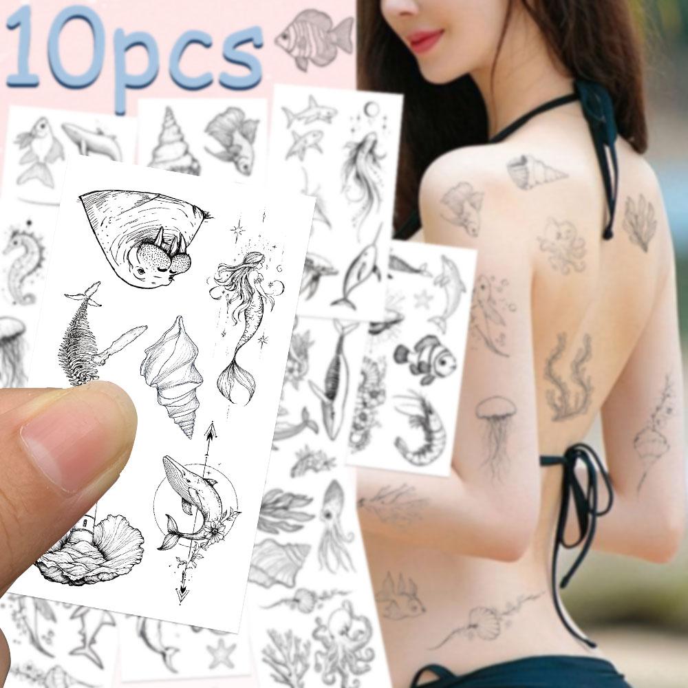 10 листов океан минималистские акулы морские коньки медузы татуировки наклейки для лица руки тела временные татуировки наклейки детские игрушки подарки