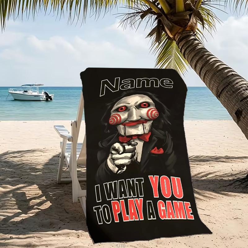 Customizable personalized beach towels Billy the Puppet themed designs.Suitable for the beach, yoga, sports;ideal as beach accessories