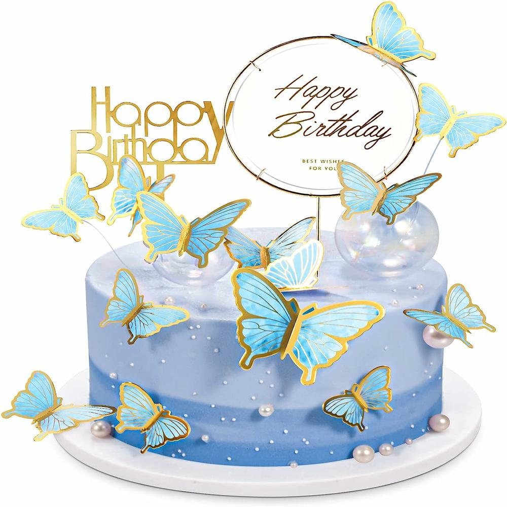 22 штуки украшений-бабочек с акриловыми топперами для торта для украшения детского праздника, свадьбы, дня рождения