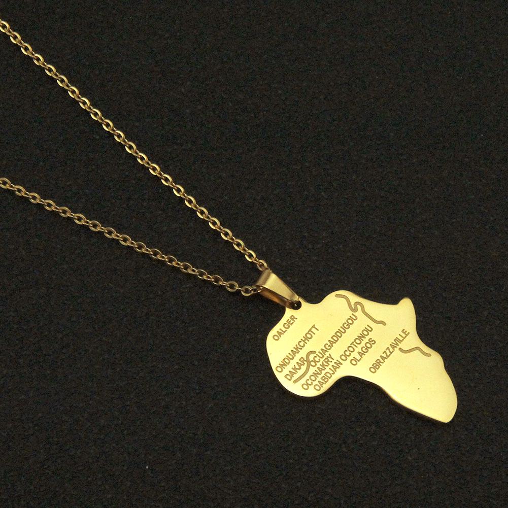 Ожерелье с подвеской в виде карты Африки из нержавеющей стали золотого цвета