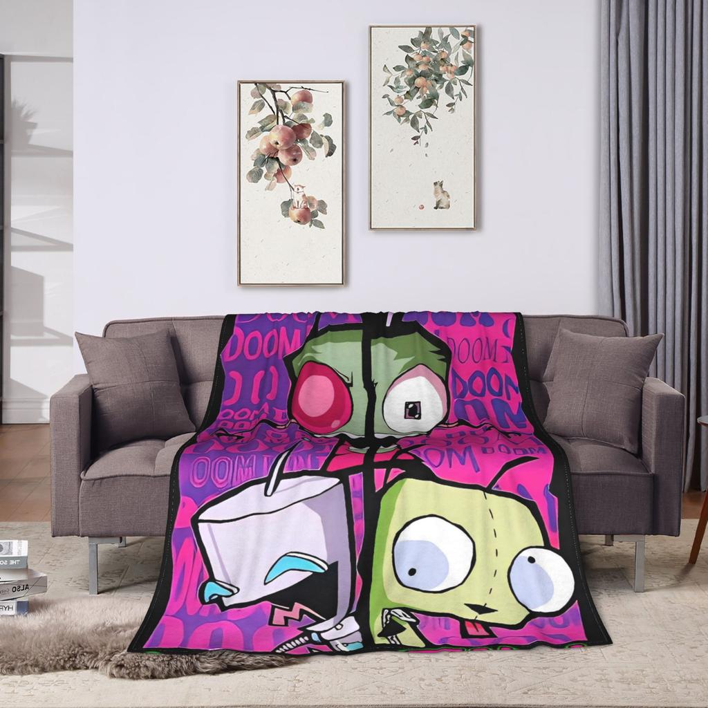 Invader Zim Movie Blanket Soft Aesthetic Plush Throw Blanket For Bedroom Airplane Travel Flannel Bedspread Bed Cover