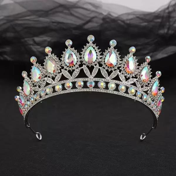 Wedding Tiara Bridal Crown Baroque Water Drop Crystal Crown Birthday Wedding Color Crystal Alloy Large Crown