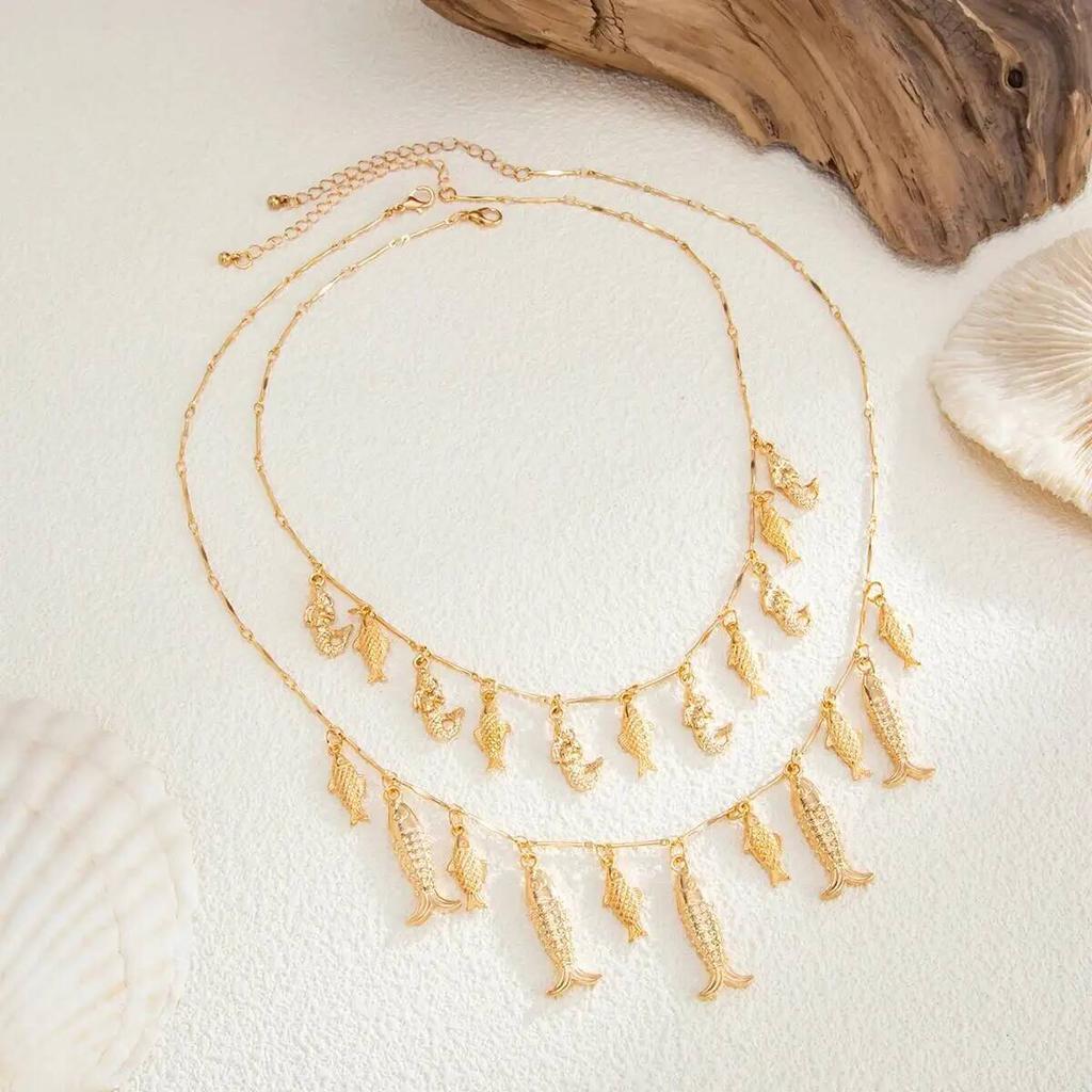 Salircon Bohemia Ocean Elements Small Fish Pendant Necklace for Women Layered Ins Metal Collarbone Chain Charm Jewelry 2026