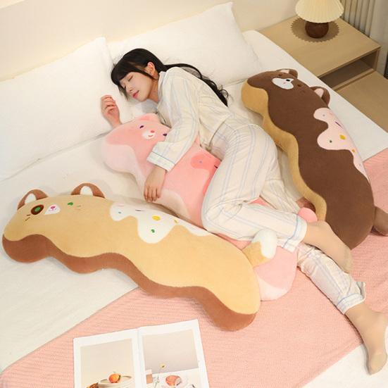 Cream Cat Plush Pillow Ergonomic Body Pillow for Side Sleeping & Cuddling 80/100cm Soft Stuffed Animal for Bed And Sofa