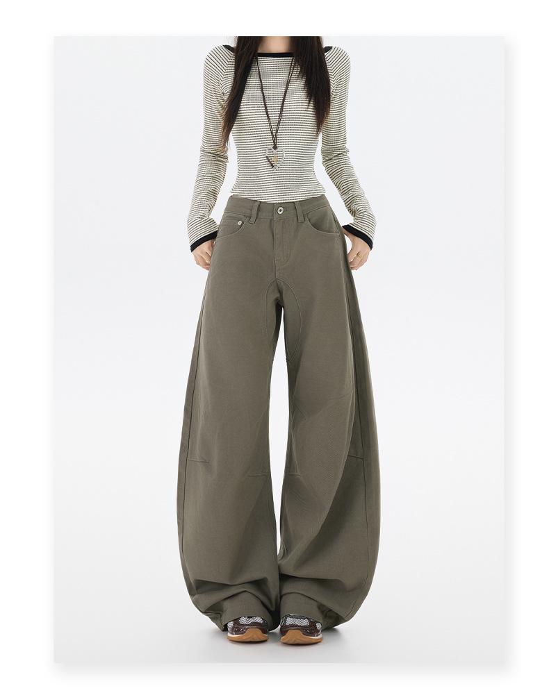 2025 Осень/Зима Американские Ретро Широкие Джинсы в Пол Свободного Кроя, Подчеркивающие Фигуру, с Карманами