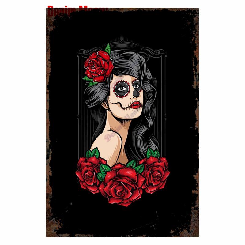 Студия винтажной татуировки, металлическая жестяная вывеска, красивая девушка, металлическая табличка, татуировка красивая девушка, ретро-декор стен, декор комнаты, WY36