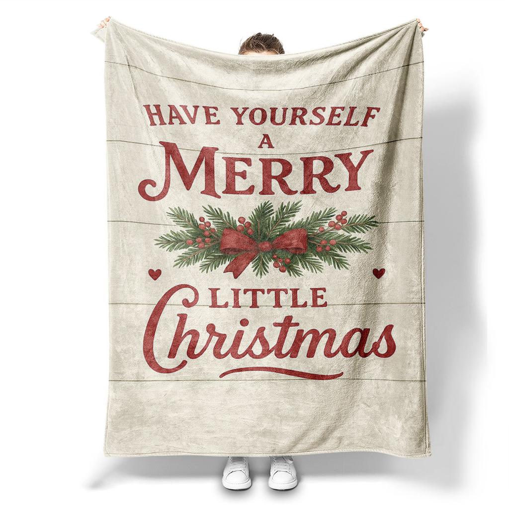 Simple Christmas Letters Printed Blanket for Sofa Travel Camping Living Room Office Conditioning Blanket for All Seasons Gifts