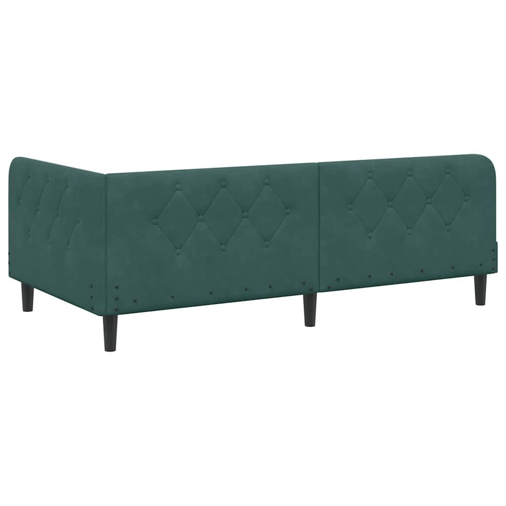 Corner Bed Frame Dark Green 90 x 190 cm Velvet