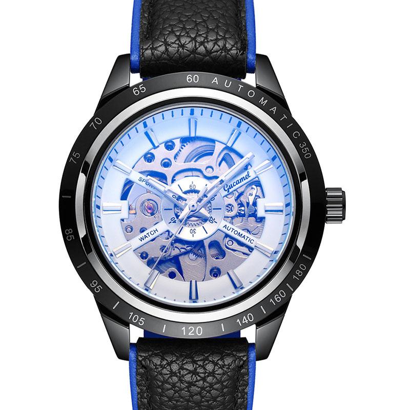 Кожаный наконечник GUCAMEL Business Fashion с механическими часами с полыми отверстиями