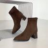 Ботильоны на платформе осень и зима французские короткие ботильоны женские на толстом каблуке из ткани замши маленькие тонкие ботильоны женские 2025 ботильоны на высоком каблуке новые