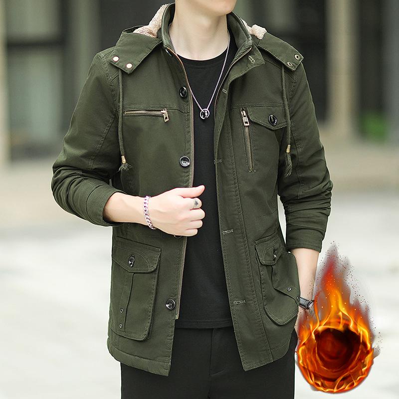 Повседневная куртка Мужские толстовки Новые осенне-зимние Корейская версия Бархатная утолщенная Рабочая куртка Мужская трендовая