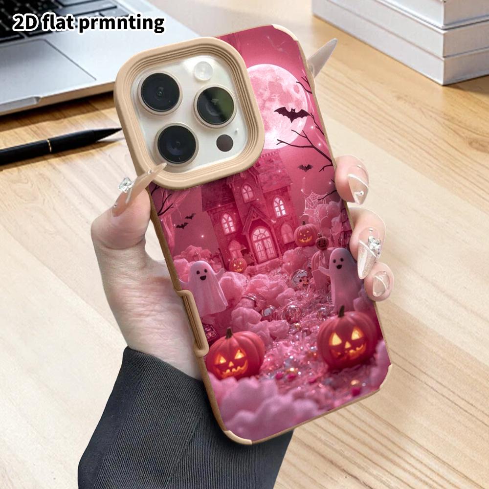 Phone case: 2D flat lambskin suitable for iPhone 18 17 16 15 14 13 Pro protective cases, Halloween cottage, Christmas and Halloween gifts