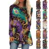 Women's Fashionable Round Neck Raglan Long Sleeved Carnival Printed Casual Pullover Top