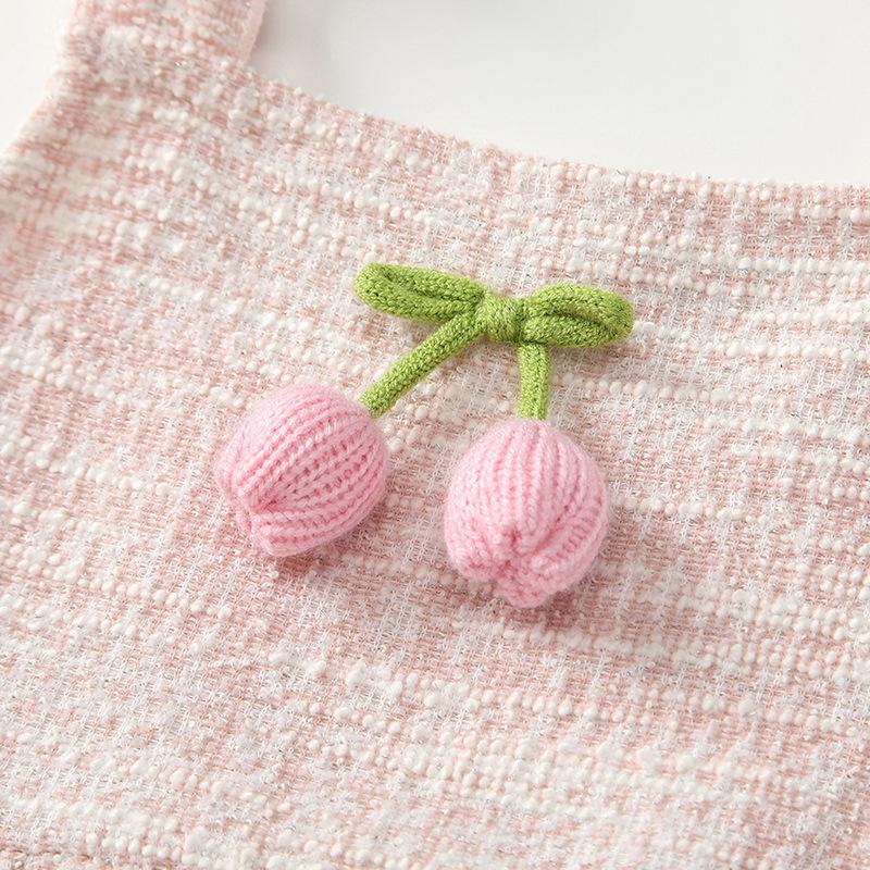 Модный корейский стиль 2025 года, розовый цветочный осенний комплект-тройка для девочек