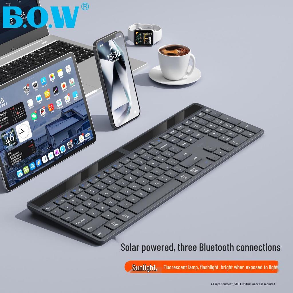 Беспроводная Bluetooth-клавиатура BOW Hangshi H382 с питанием от солнечной энергии, 108 клавиш, универсальная для ноутбуков и планшетов