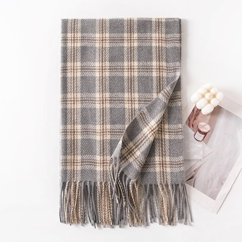 Korean Atmosphere Scarf for Women In Autumn and Winter Versatile for Couples Students Thickened Long Warm Plaid Shawl Dual Use