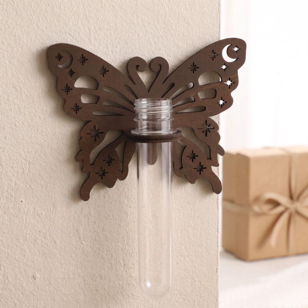Wooden Hydroponic Planter Shelf Vase Butterfly-Shaped Wall Decoration Hollow Out Home Ornaments Planter Holder Hydroponics