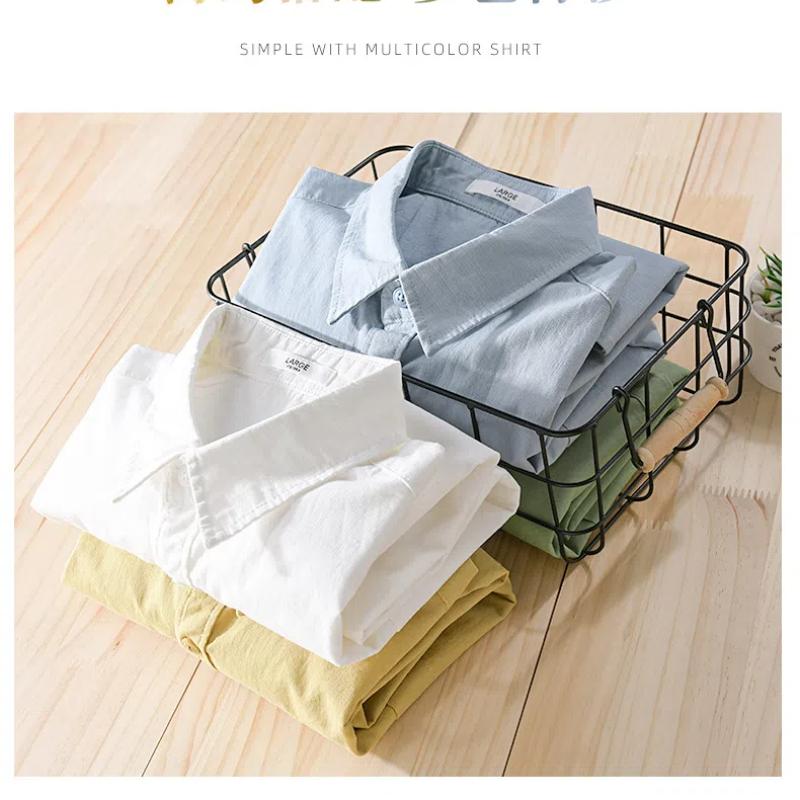 Весна и лето 100% хлопок рубашки с длинным рукавом для мужчин повседневные топы с воротником-лацканом карман однотонные мужские рубашки простой стиль одежды