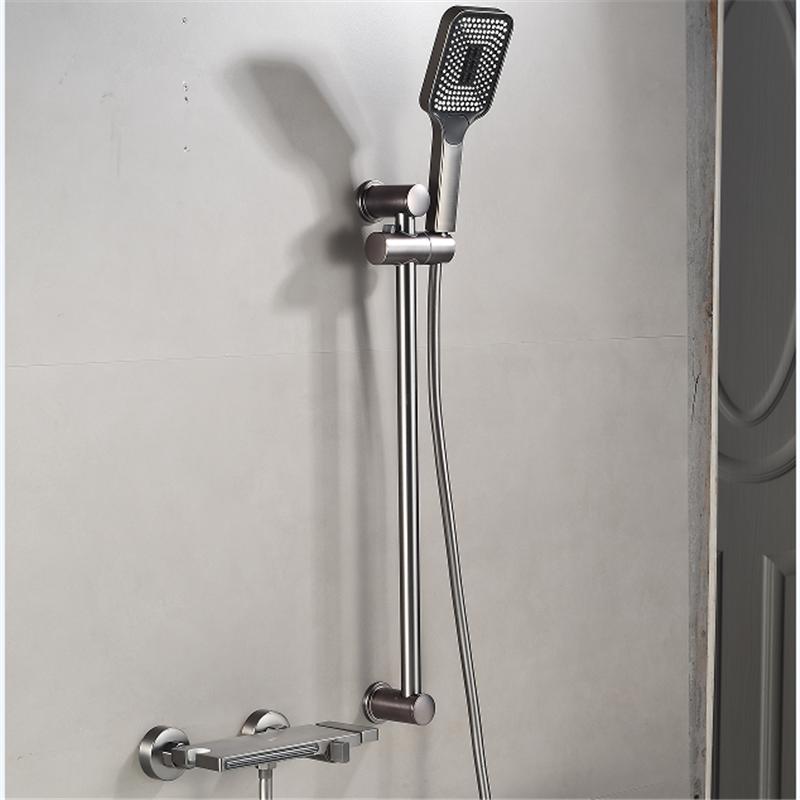 Серый комплект для душа для ванной, горячая и холодная вода, черный смеситель для душа для ванной комнаты, хромированный комплект для душа со скользящей штангой из латуни